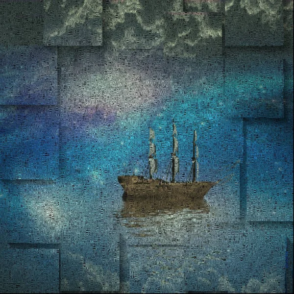 Surreale Malerei Uraltes Schiff Schwebt Lebendigen Wolken Worte — Stockfoto