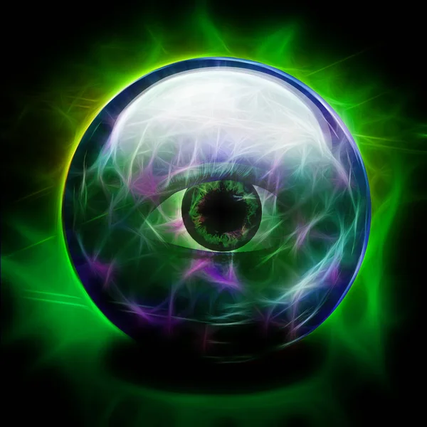 Crystal Ball with all seeing eye. 3D rendering