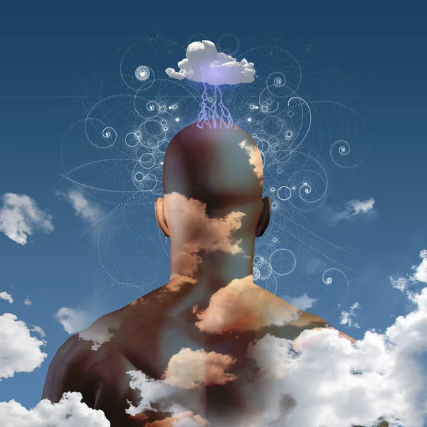 Mans的头在云中 3D渲染 — 图库照片