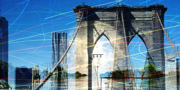 Нью Йорк Бруклинский Мост Рендеринг — стоковое фото