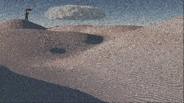 Hombre Con Paraguas Rojo Desierto — Foto de Stock