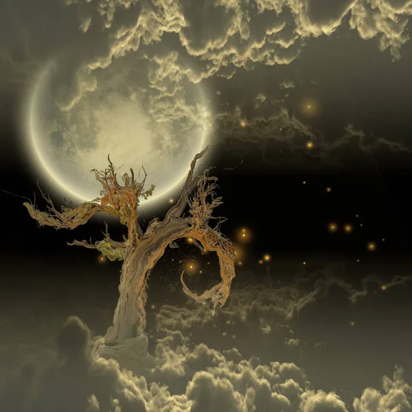 Tree Moon Stars Surreal Art — Foto Stock