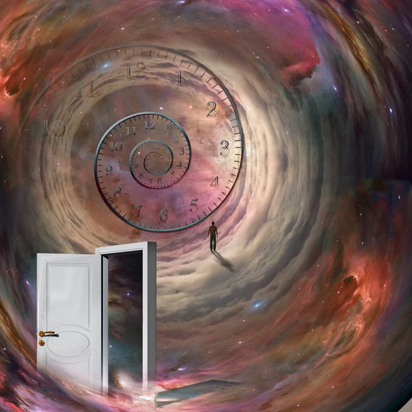 Beyaz Kapı Adam Bir Uzay Tüneli Nde — Stok fotoğraf