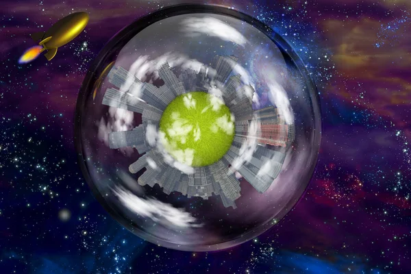 Retro Space Craft Large Interstellar City Ship — Stock Photo, Image