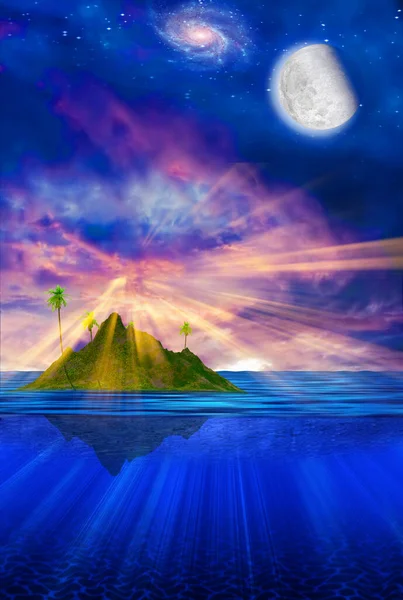 Plovoucí Tropický Ostrov Vykreslování — Stock fotografie