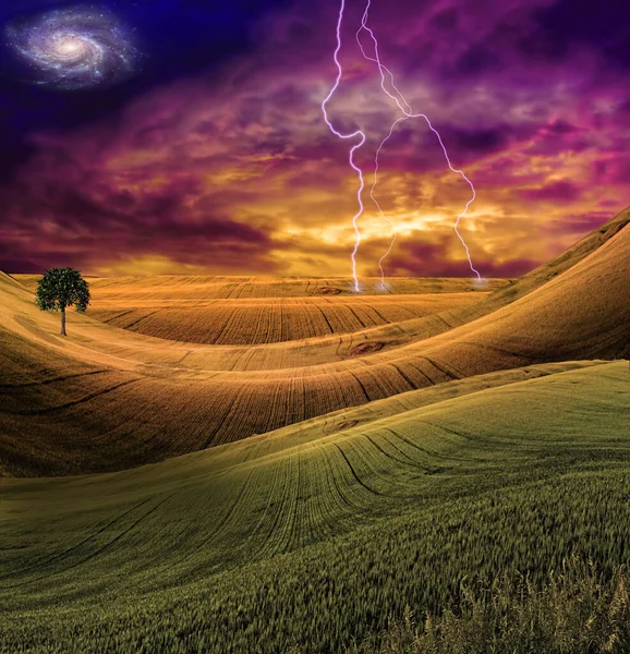 Paesaggio Sereno Con Cielo Drammatico Rendering — Foto Stock