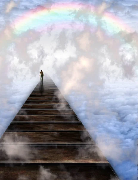 Man End Long Pier Spiritual Art Rendering — Stock Photo, Image