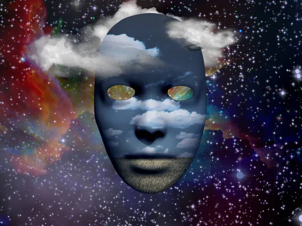 Máscara Con Imagen Nubes Campo Universo Colorido Fondo — Foto de Stock