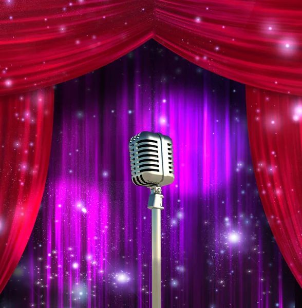 Classic Microphone Colorful Curtains — Stock Photo, Image