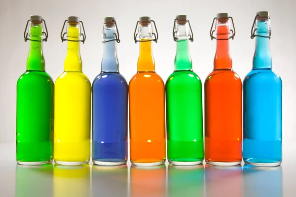 Colorful Glass Bottles Drinks Beverages — 스톡 사진