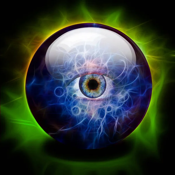 Crystal Ball with all seeing eye. 3D rendering