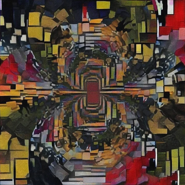 Pintura Abstracta Fractal Redondo Espejado Estilo Mondrian — Foto de Stock