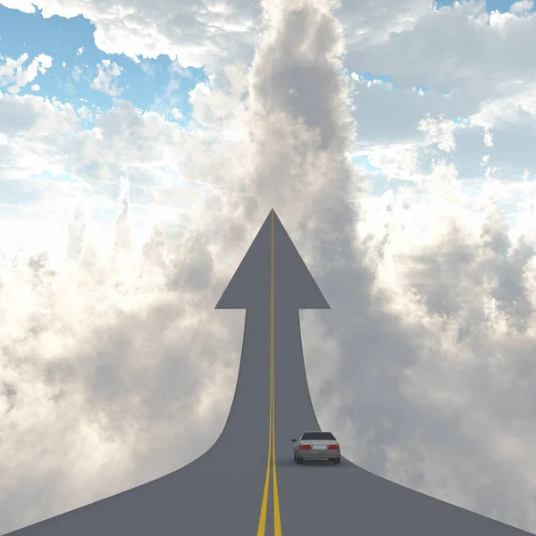 Car Goes Road Shape Arrow Rendering — Stock Photo, Image