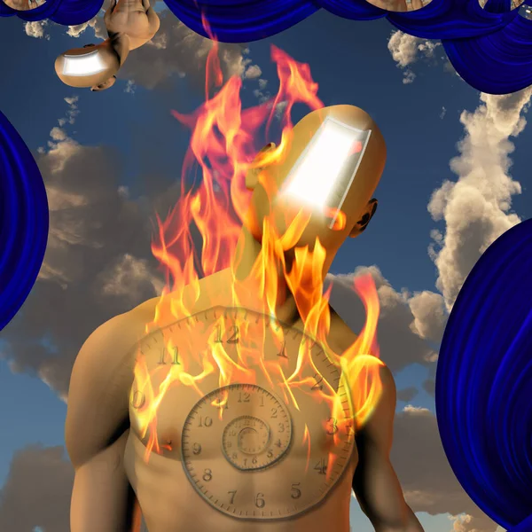 Burning Faceless Man Rendering — Stock Photo, Image