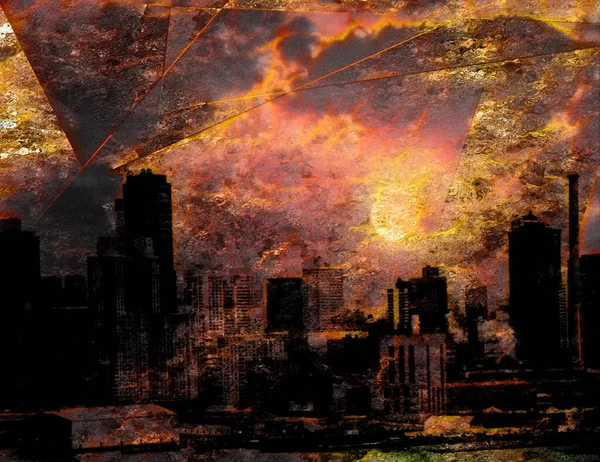 ニューヨークウォーターフロントアブストラクション夕焼け空 — ストック写真