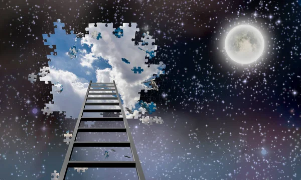 Ladder Hole Night Sky Revela Hora Dia — Fotografia de Stock