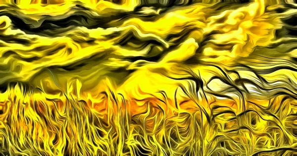 Impressionisme Schilderen Van Het Tarweveld Weergave — Stockfoto