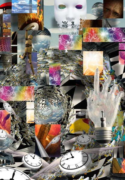 Komplex Surrealistisk Konst Geometriska Element Tidsspiral Eldflammor Det Mänskliga Medvetandets — Stockfoto