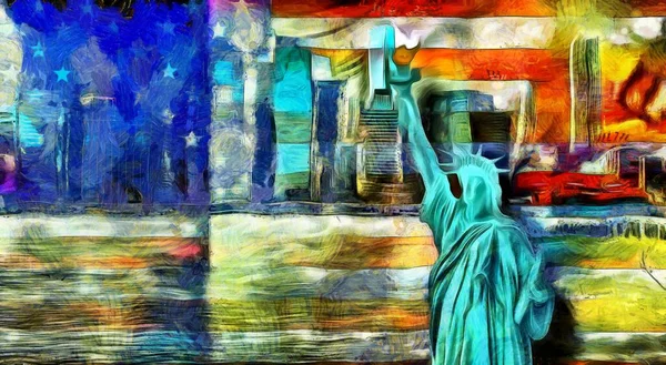 Arte Moderno Estatua Libertad Manhattan Fondo —  Fotos de Stock