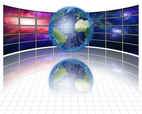 Video Screens Earth Rendering — Stock Photo, Image