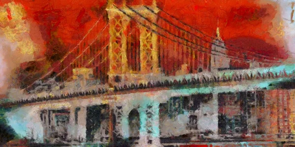 Oil Painting Canvas Bridge — Foto Stock