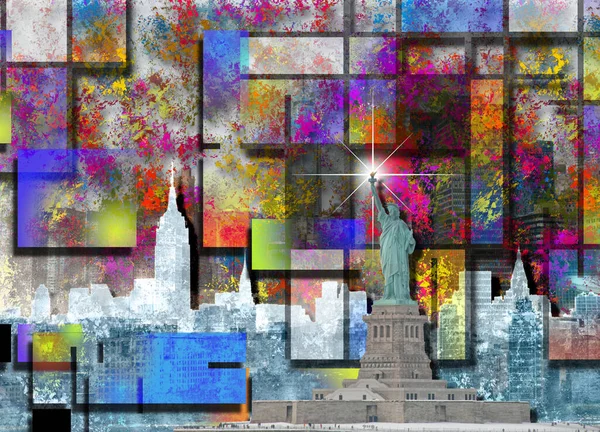 Panorama Nueva York Arte Moderno Renderizado —  Fotos de Stock