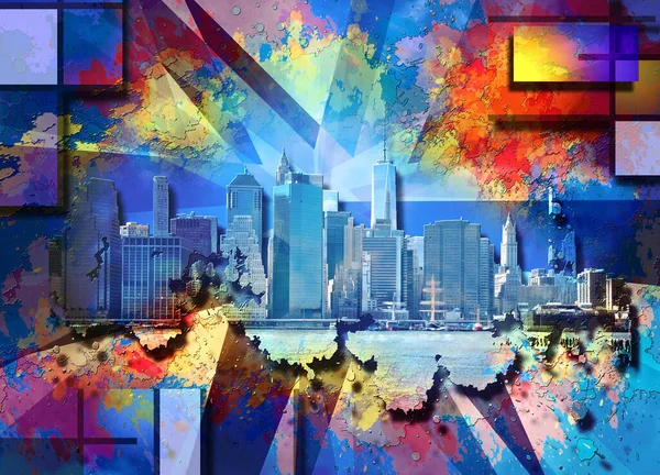 Nueva York Manhattan Collage Arte Moderno Renderizado — Foto de Stock