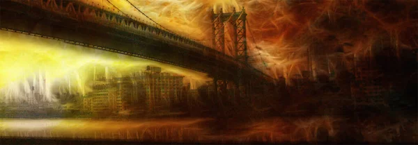 Manhattan Bridge Paisagem Painterly — Fotografia de Stock