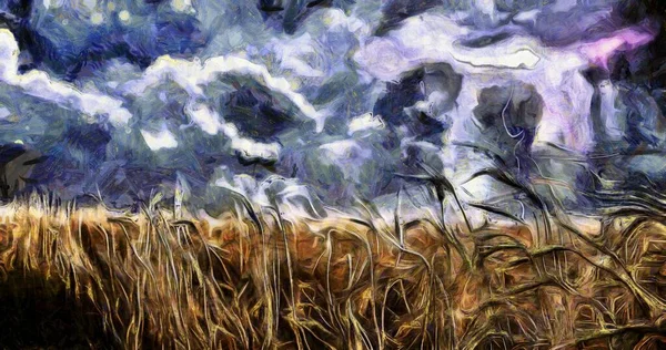 Pintura Surrealista Nubes Tormentosas Sobre Campo Trigo —  Fotos de Stock