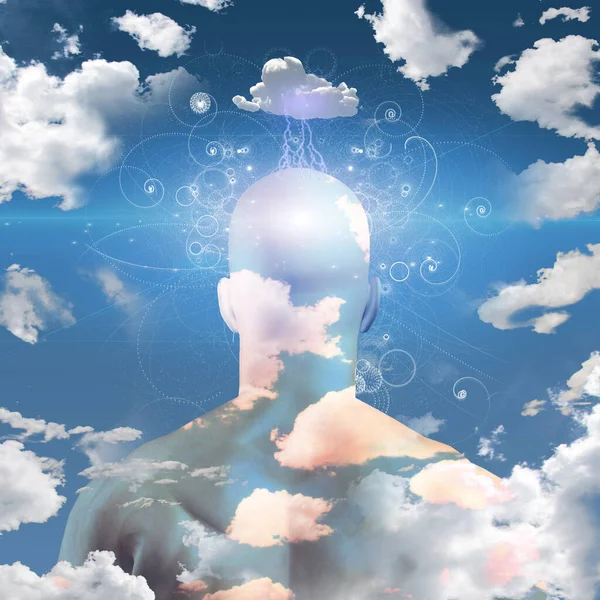 Mans Hoofd Wolken Weergave — Stockfoto