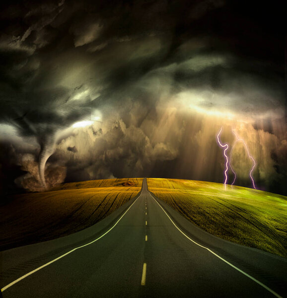 Road Leads into Storm. 3D rendering