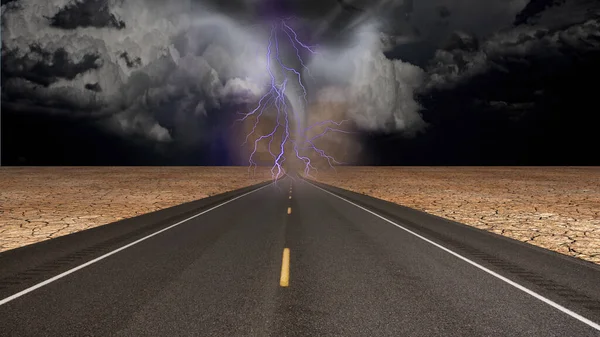 Tornado Funnel Desert Road Landscape — Stock Photo, Image