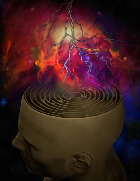 Energi Dan Nebulos Ruang Labirin Pikiran Perender — Stok Foto
