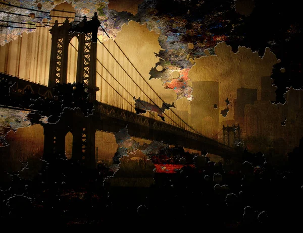 Manhattan Bridge Nyc Painting — стокове фото