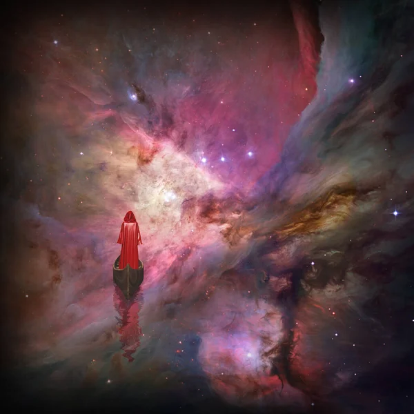 Man Red Robe Floating Space — Stock Photo, Image