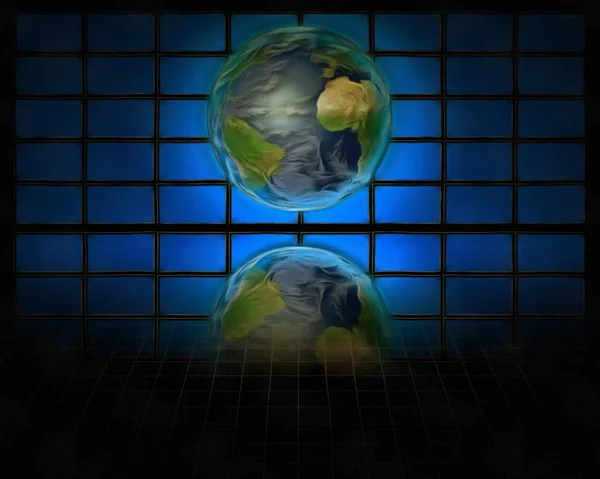 超现实主义 屏风墙和行星地球 — 图库照片