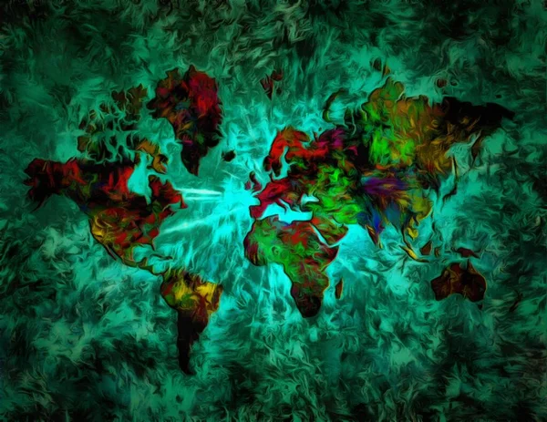 Pintura Óleo Mapa Del Mundo Renderizado — Foto de Stock