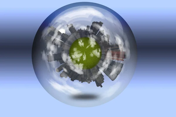 Sphere Enclosed Green City Planet — Stock Photo, Image