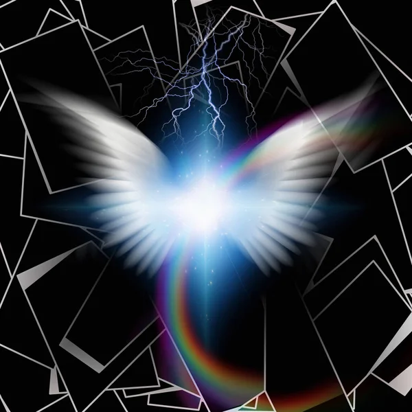天使般的翅膀 有灯光3D渲染 — 图库照片