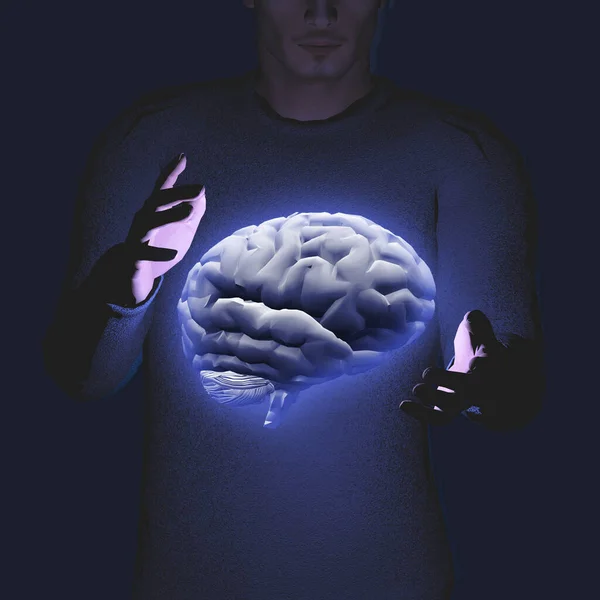 Man Hovers Brain Him Rendering — Stock Photo, Image