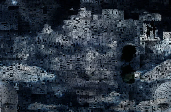 Rosto Humano Nuvens Abstratas Cabeça Homem Com Padrão Quebra Cabeça — Fotografia de Stock