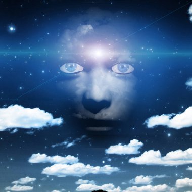 Yüzü gökyüzünde. 3B görüntüleme