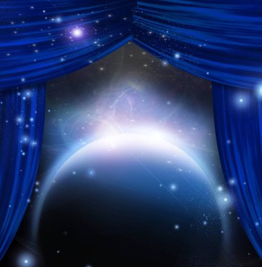 Gezegen ve sahne curtians boşlukla