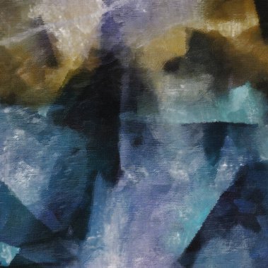 Çoğunlukla soluk mavi renkte soyut resimler..