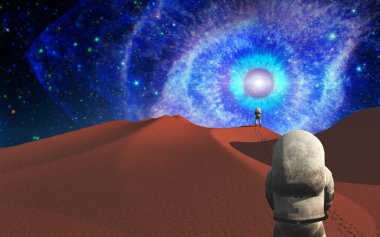 Astronauts on another planet 3D rendering