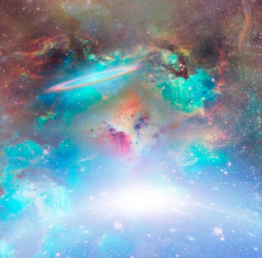 Nebula, yıldızlar, galaksiler. Canlı renkler.