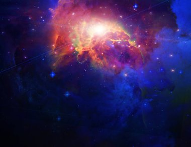 Nebula ve galaksiler canlı uzayda. 3B görüntüleme