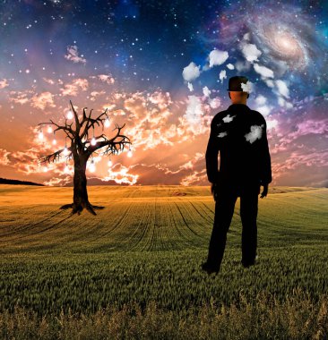 Hayalperest. Bulutların arasına dalın. 3B görüntüleme