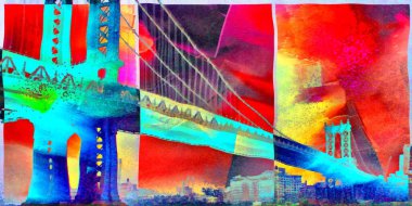 Manhattan Köprüsü. Modern sanat. 3B görüntüleme