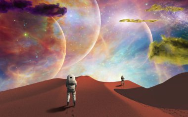 Astronauts on another planet 3D rendering
